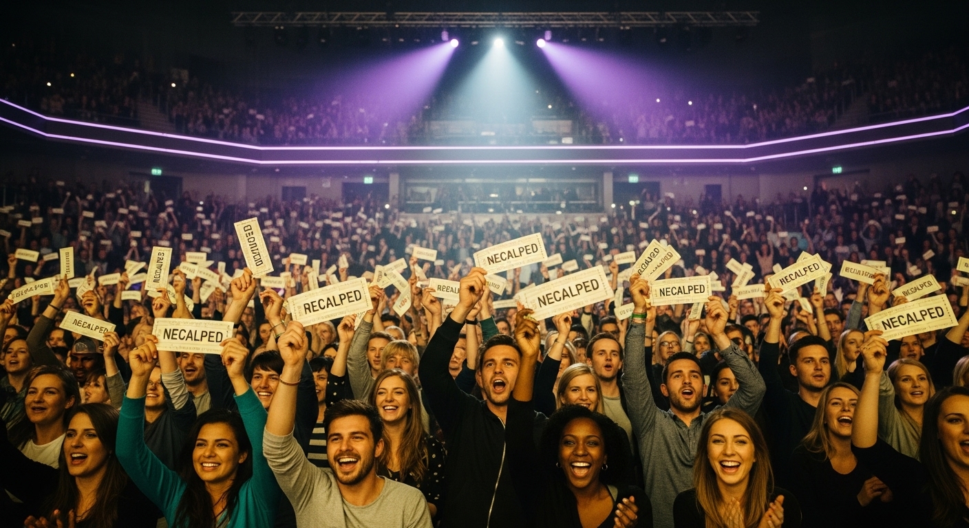 암표 없는 세상에서 사람들이 행복하게 공연을 관람하는 모습.