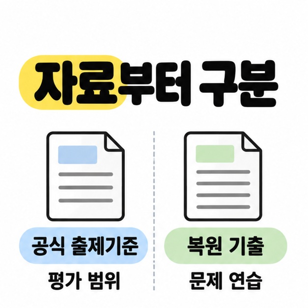 공식 출제기준은 평가 범위, 복원 기출은 문제 연습으로 구분한 두 문서 비교