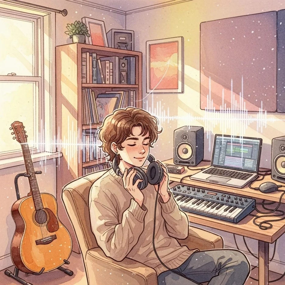 음악 스튜디오에서 영감을 얻는 뮤지션