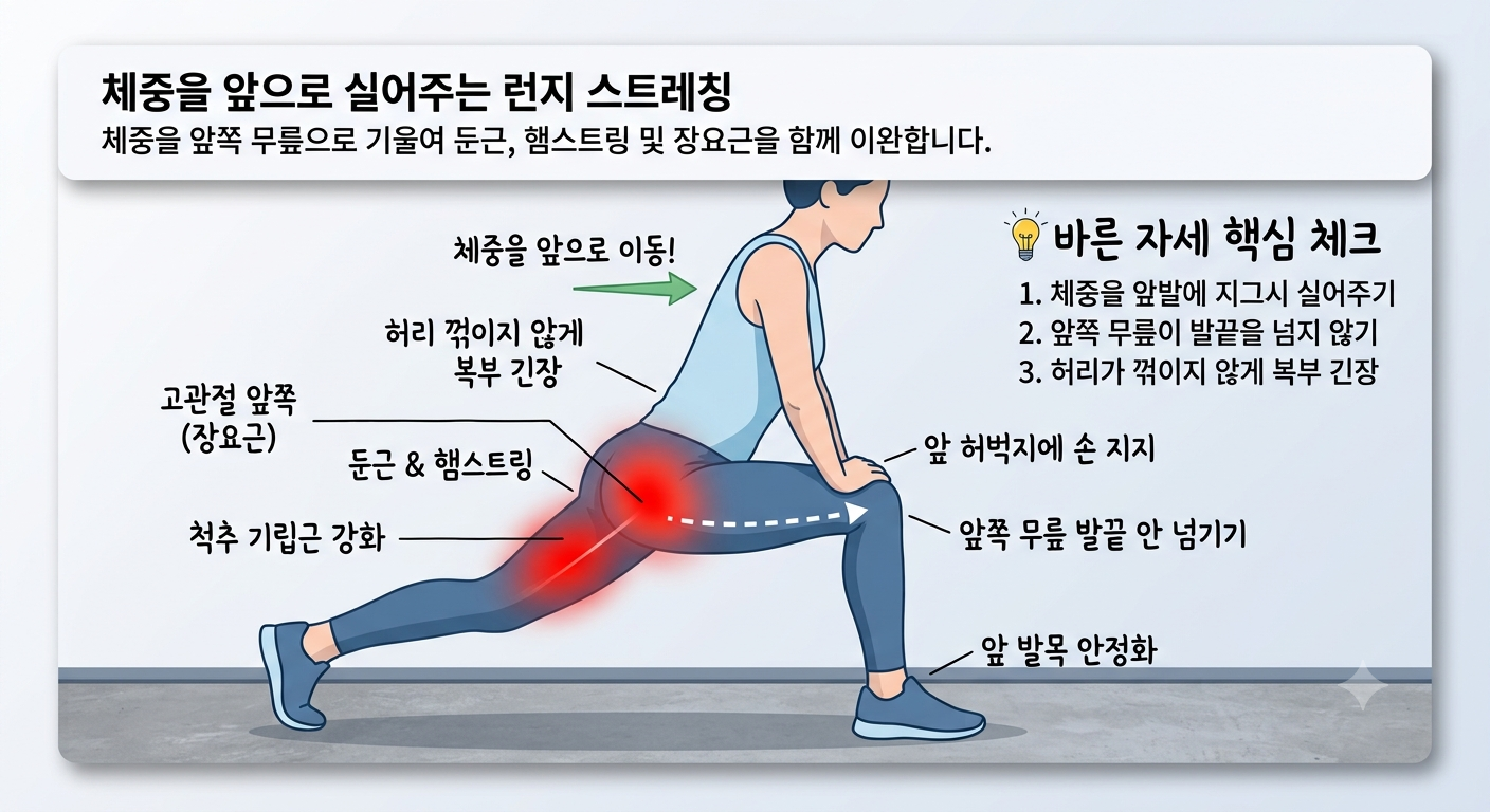걷기 전 유연성을 위한 런지 스트레칭