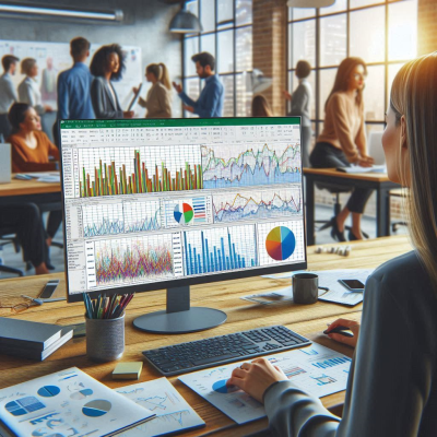 다양한 데이터 차트와 그래프가 표시된 화면에서 데이터를 분석하는 모습입니다.