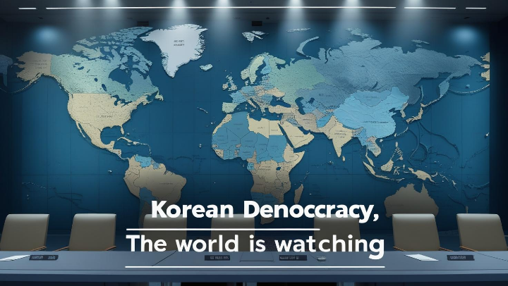 세계지도와 돋보기가 함께 보이는 사진, 국제사회의 관심을 상징