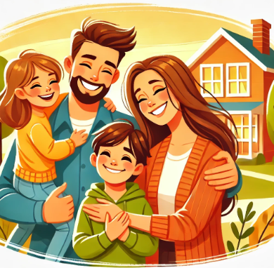 행복하게 웃고 있는 가족