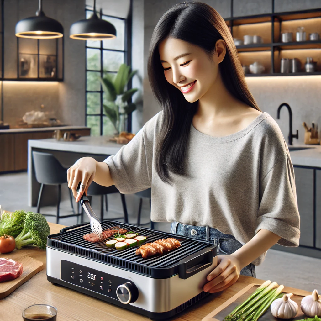 전기-그릴-사용하는-여자