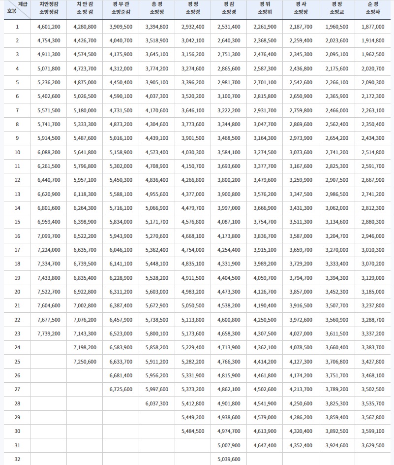 소방관 월급 ( 소방공무원 직급, 연봉 및 수당 )