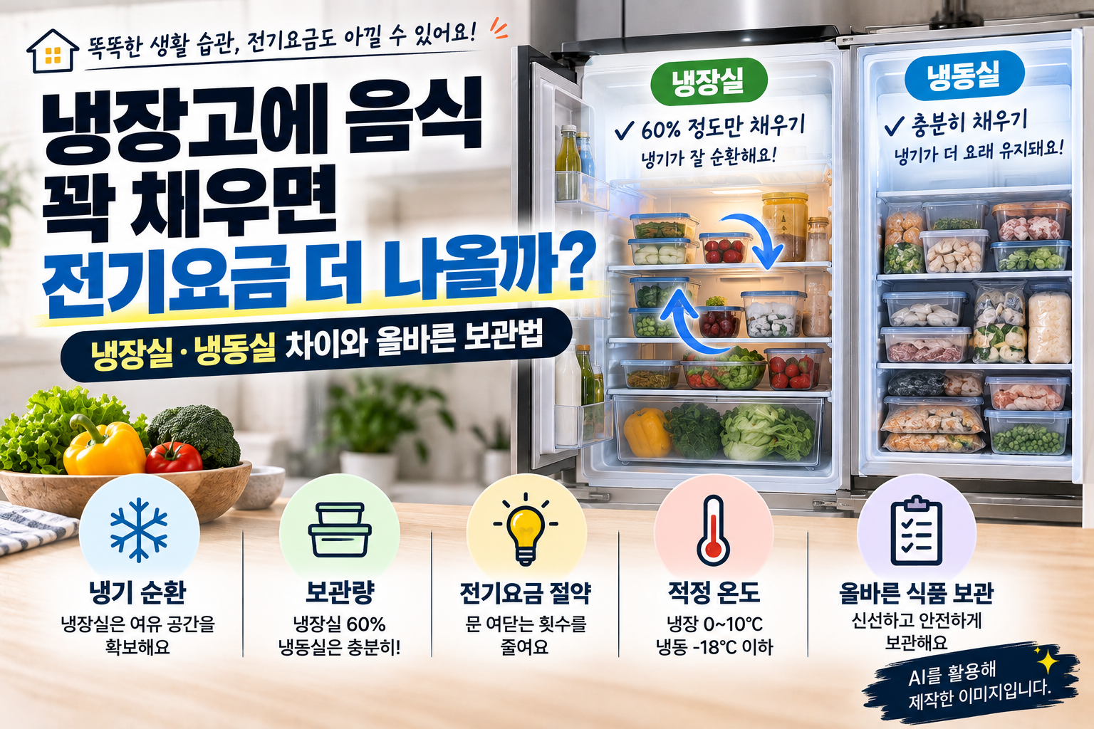 냉장고 냉장실 냉동실 음식 보관량과 전기요금 절약 방법