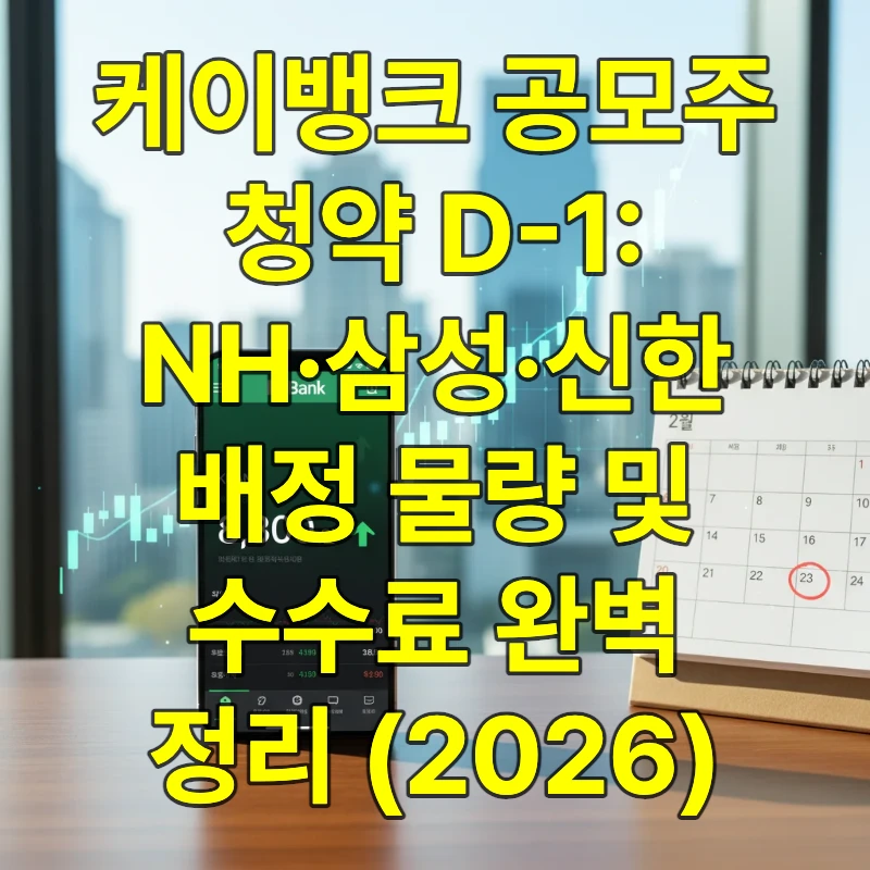 스마트폰 화면에 뜬 케이뱅크 공모주 청약 화면과 확정 공모가 8,300원, 배경의 상승하는 주가 그래프와 2월 20일이 표시된 달력 이미지