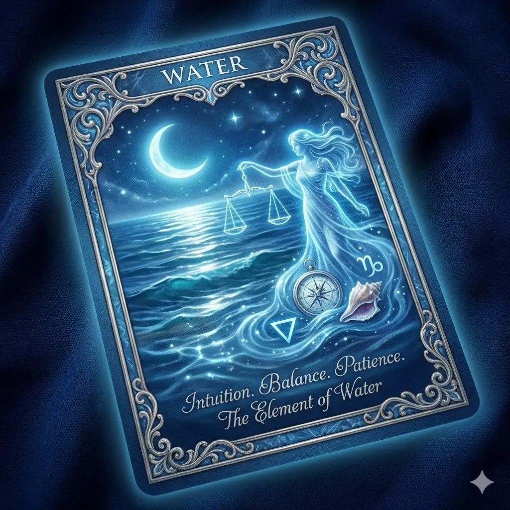 사주 오행 타로 2번 카드, 물의 기운과 흐름을 상징하는 타로 이미지
