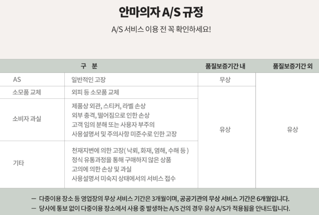 브람스 안마의자 AS 규정