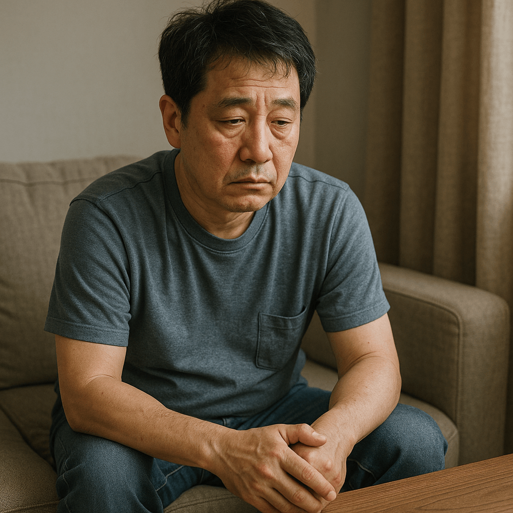 50대 중년 남성이 갱년기로 무기력한 모습