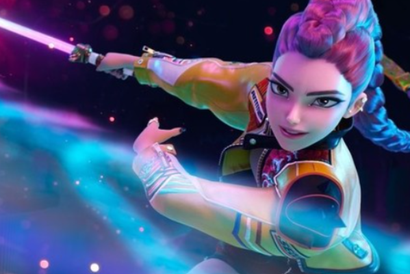 검을 휘두르는 헌트릭스 멤버들