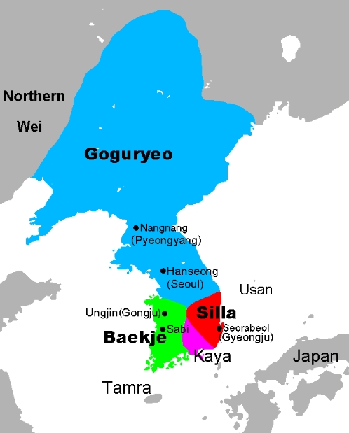 삼국시대 고구려,백제,신라의 영토와 위치를 나타낸 지도