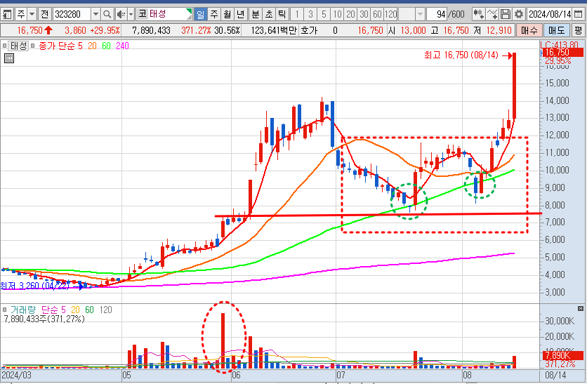 태성 주가 일봉 차트 분석