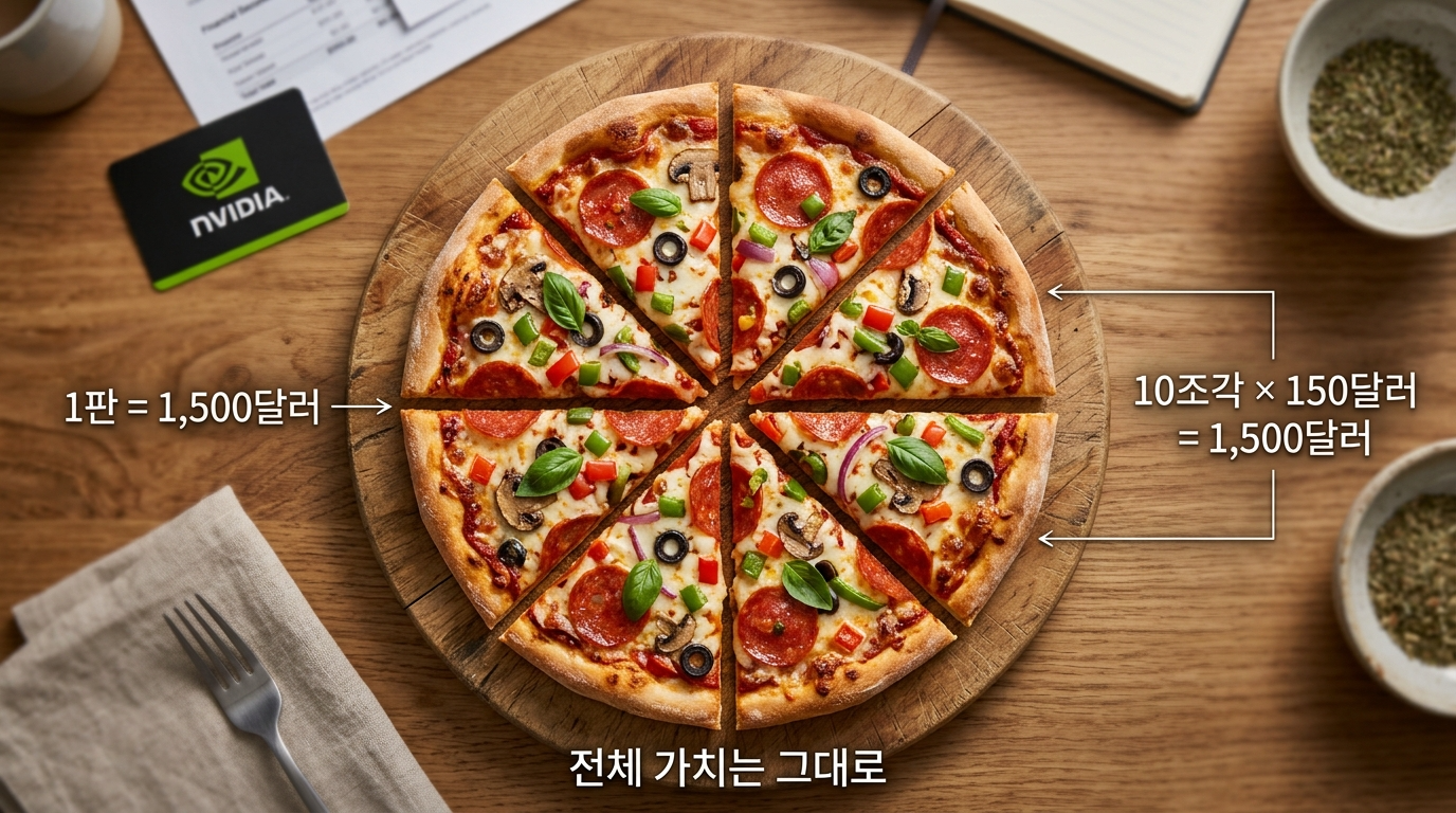 슈프림 피자가 정확히 10조각으로 균등하게 잘려 있는 모습
