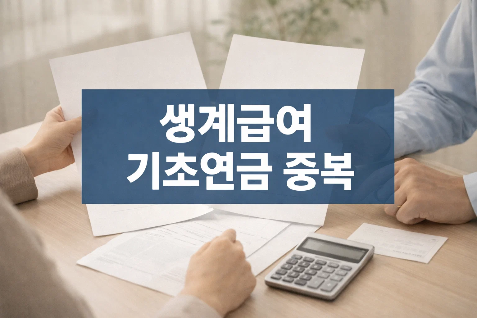 생계급여와 기초연금 중복 수급 가능 여부, 소득인정액 반영과 감액 구조를 한눈에 이해할 수 있도록 정리한 대표 이미지