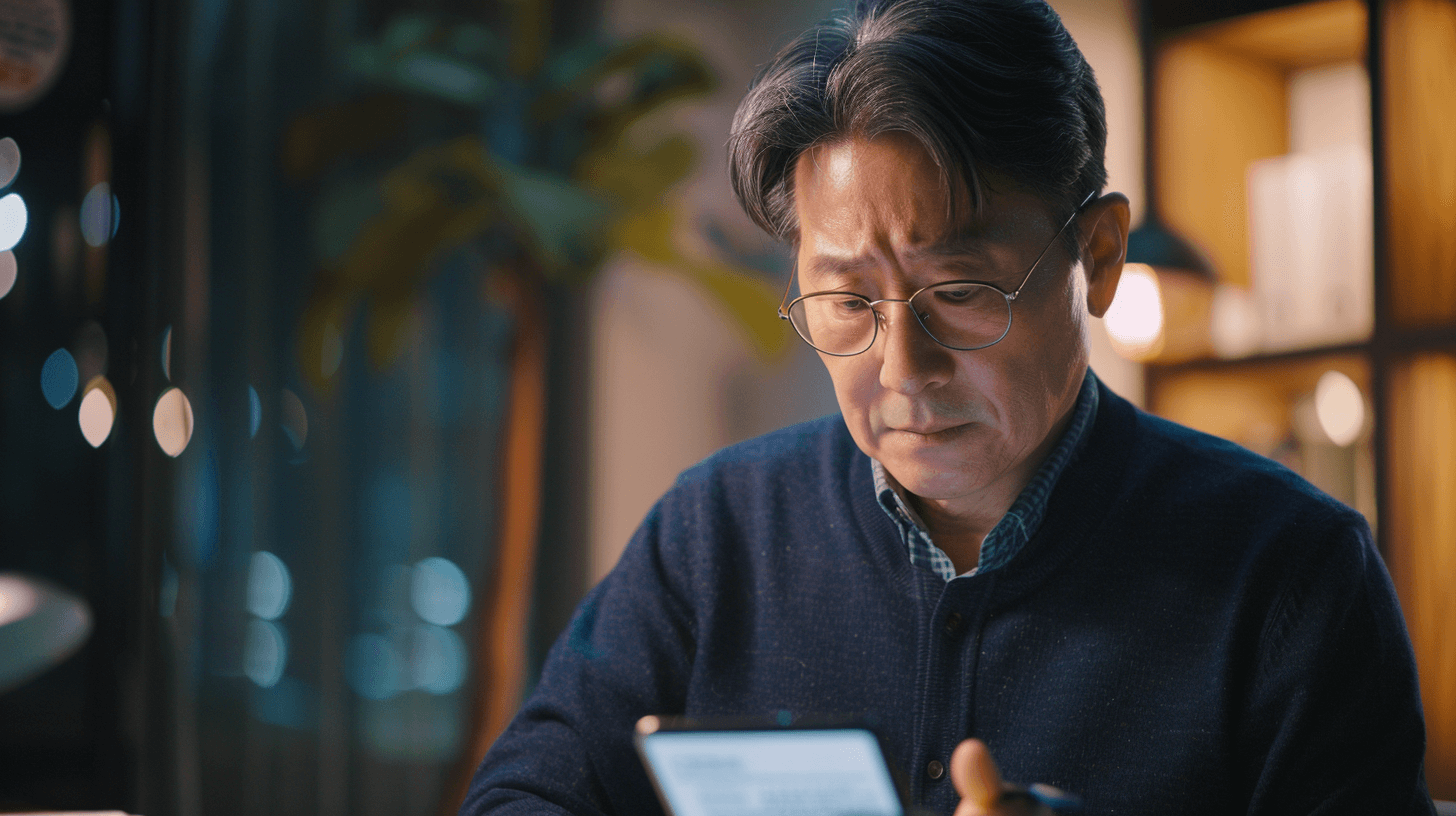 핸드폰을-보며-고민하고-있는-남자