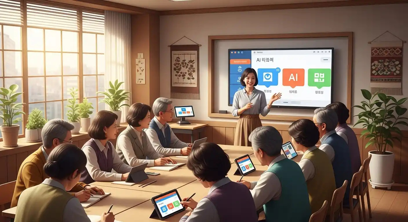 <img src="ai_education_for_seniors_with_empathy_and_warmth.webp" alt="5060 세대에게 공감과 따뜻함을 중심으로 AI 교육을 전달하는 장면을 표현한 이미지 입니다">