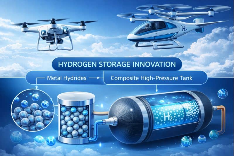 드론·UAM에서의 수소 저장 기술 혁신: 금속수소화물과 복합 고압 탱크 중심 기술 분석