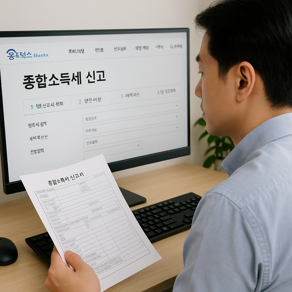 홈택스에서 종합소득세 신고하는 사람의 모습