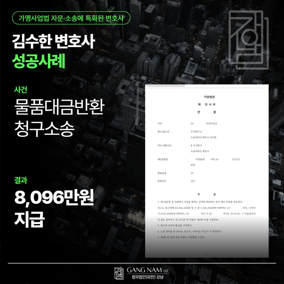 물품대금반환청구소송지급사례