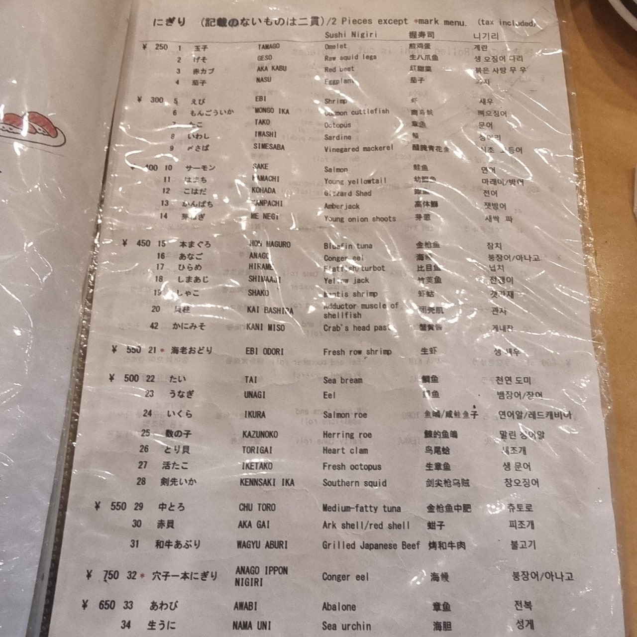 오사카 우메다 스시일심 초밥 메뉴