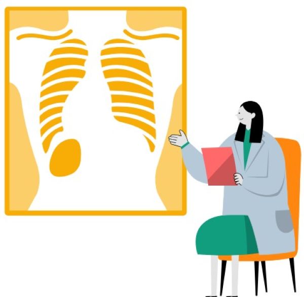 페사진을 보면서 설명하는 의사