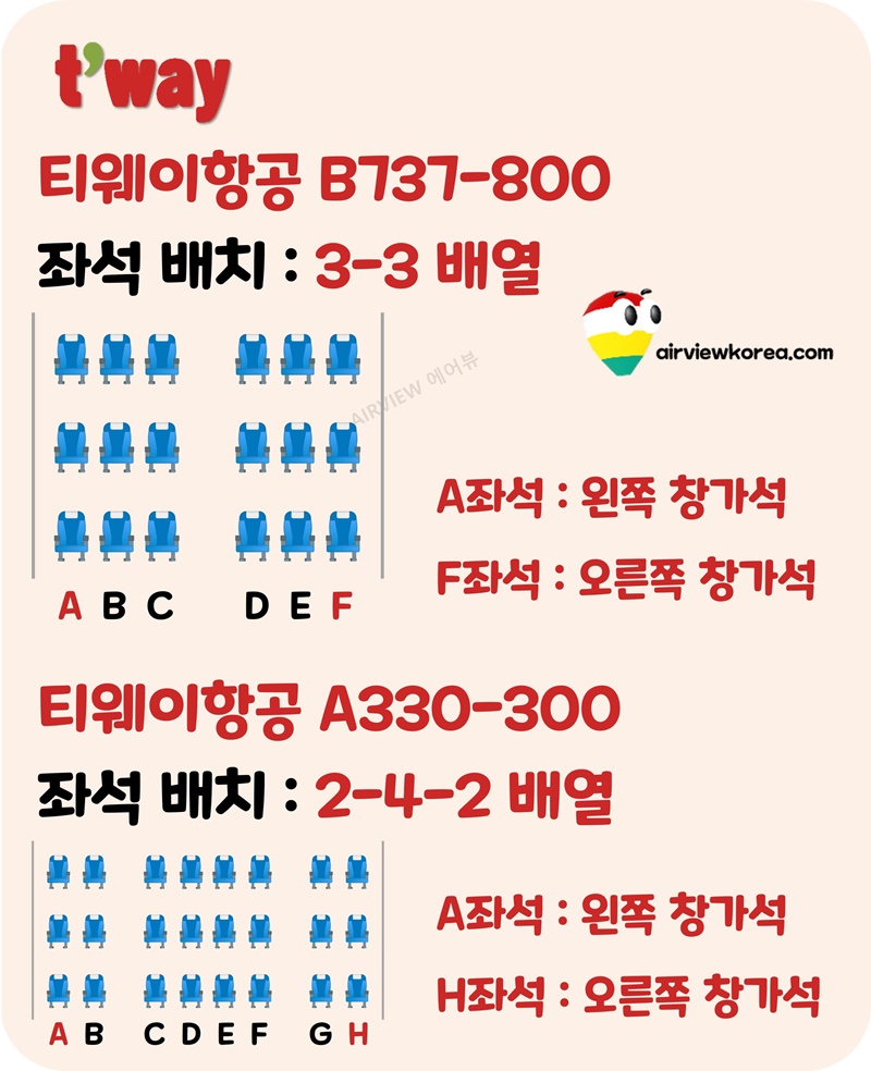 티웨이항공-b737-A330-좌석-배치도-구성-창가석