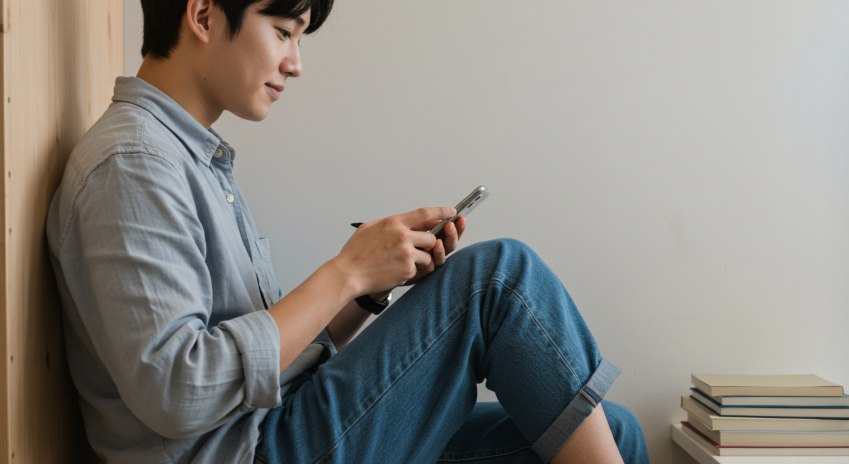 청년햇살론 신청 앱 화면을 보는 취업준비생