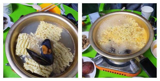 홍합탕에 라면 끊여먹기