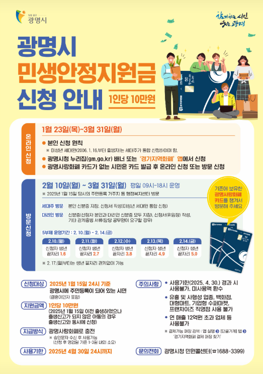 광명시 민생안정지원금 신청 방법 (1인당 10만원 광명사랑화폐)