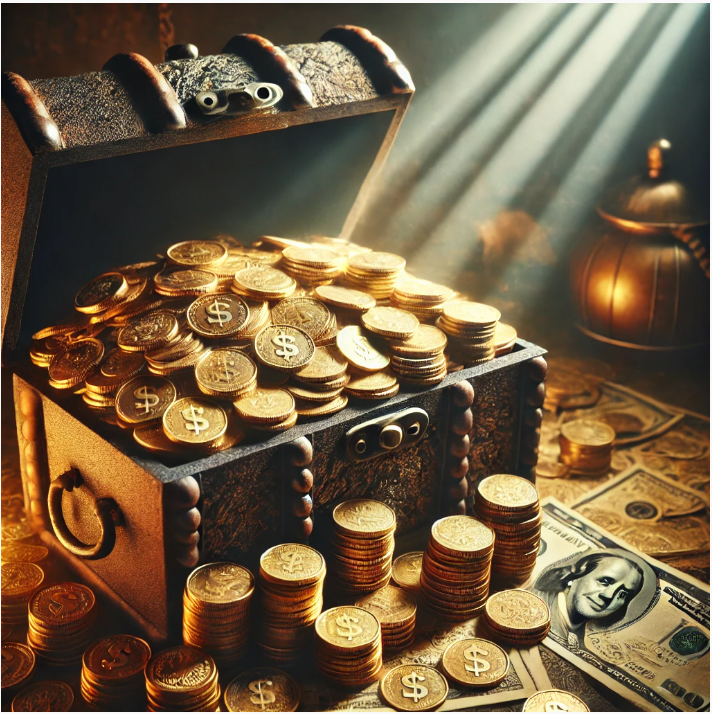 황금이 잔뜩 있고 햇살이 비춥니다