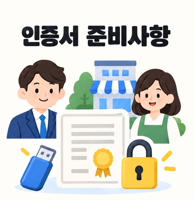 개인용과 사업자용 인증서의 명의와 저장 위치를 확인하는 준비사항 그림