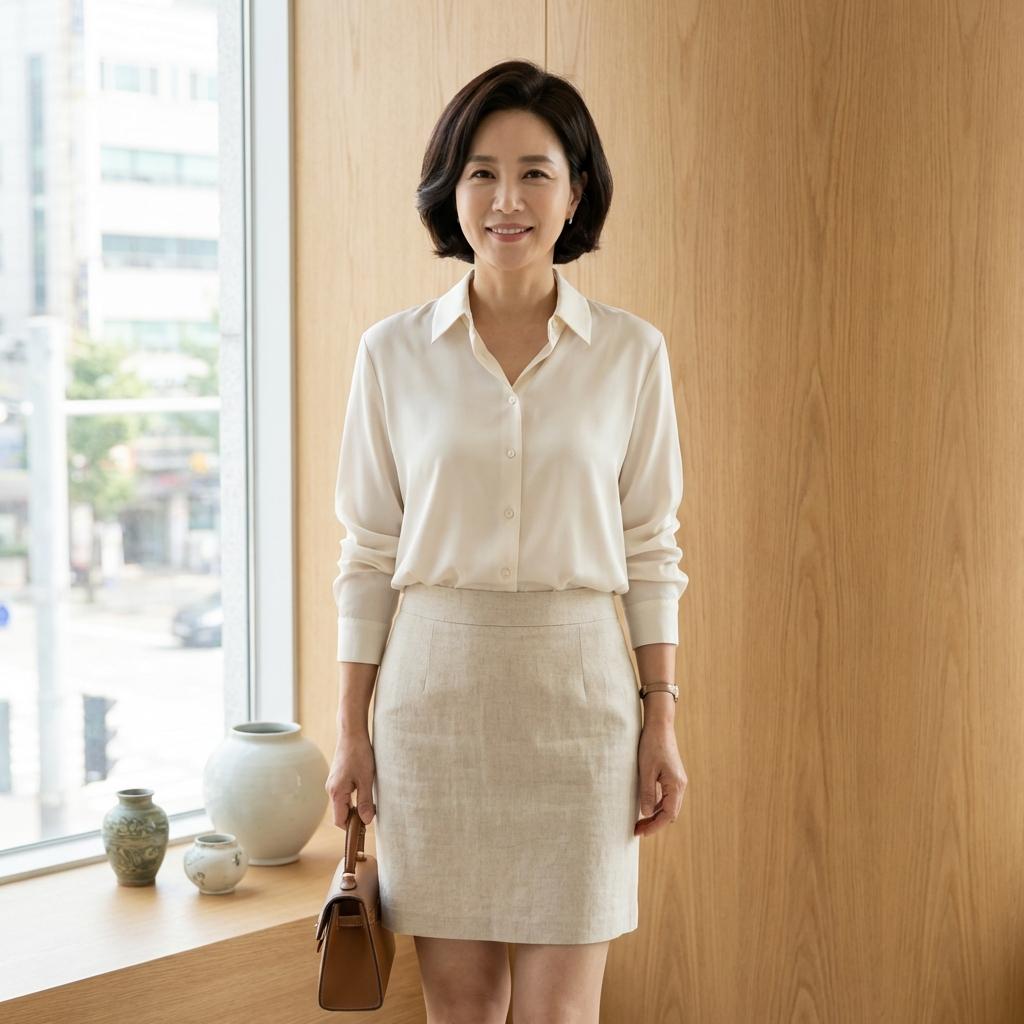 중년 여성 뱃살 커버하는 미드 라이즈 바지 핏