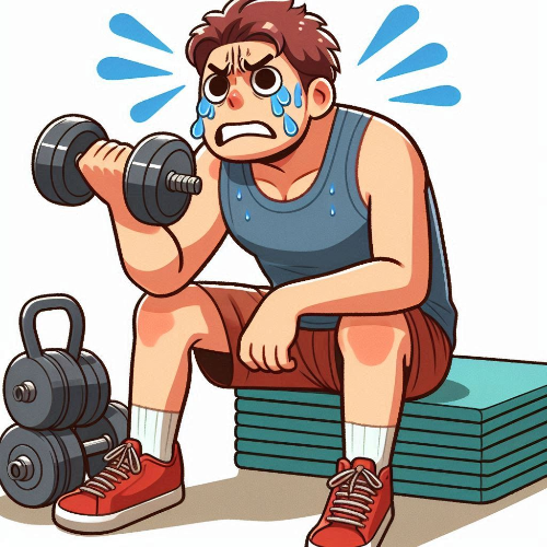 아령을 들고 무리하게 운동하는 남성