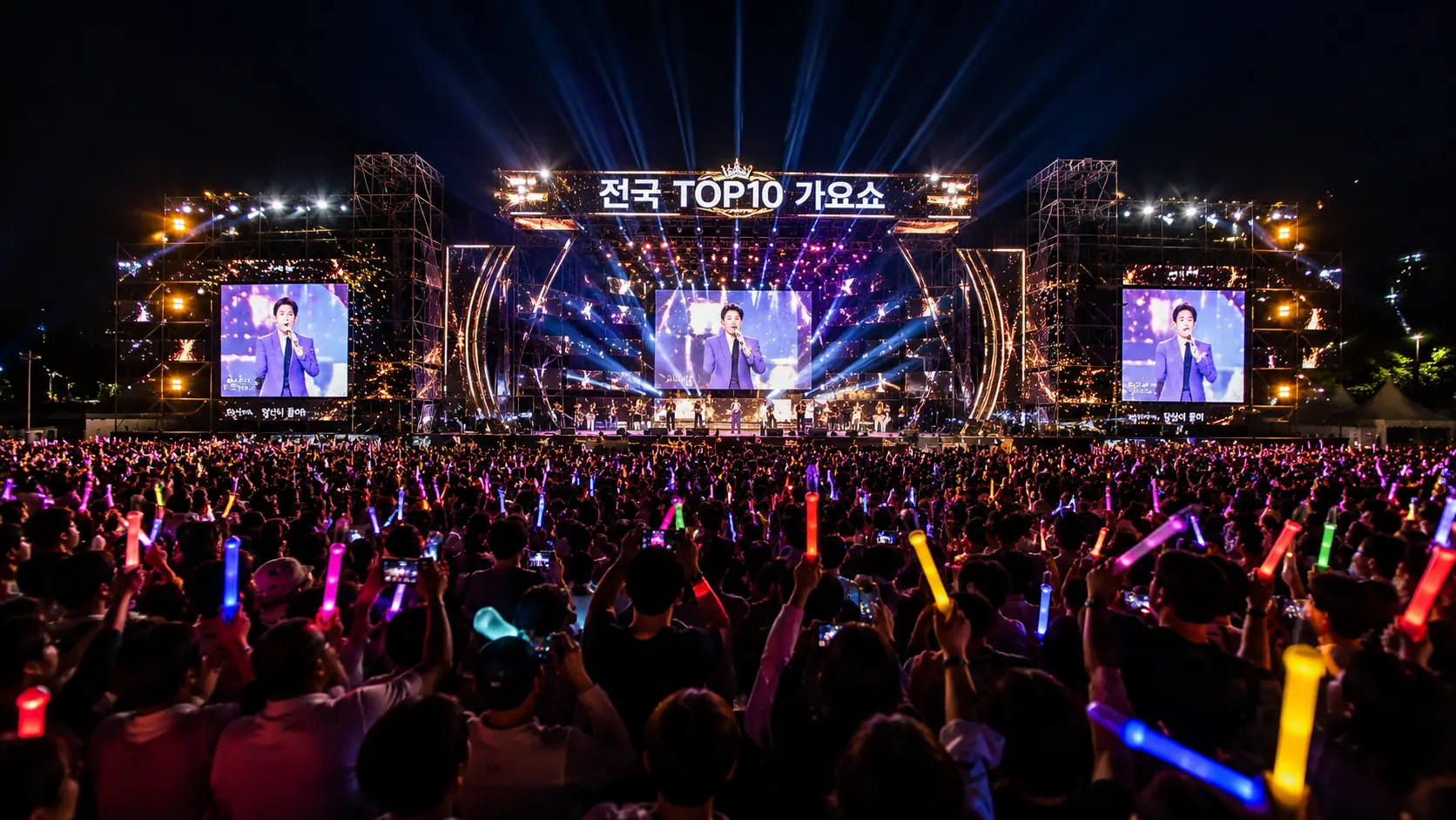 현역가왕 부산콘서트 환호하는 관중과 무대 이미지