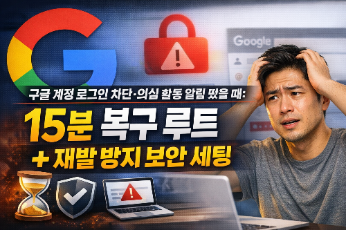 구글 계정 로그인 차단·의심 활동 알림 떴을 때: 15분 복구 루트 + 재발 방지 보안 세팅