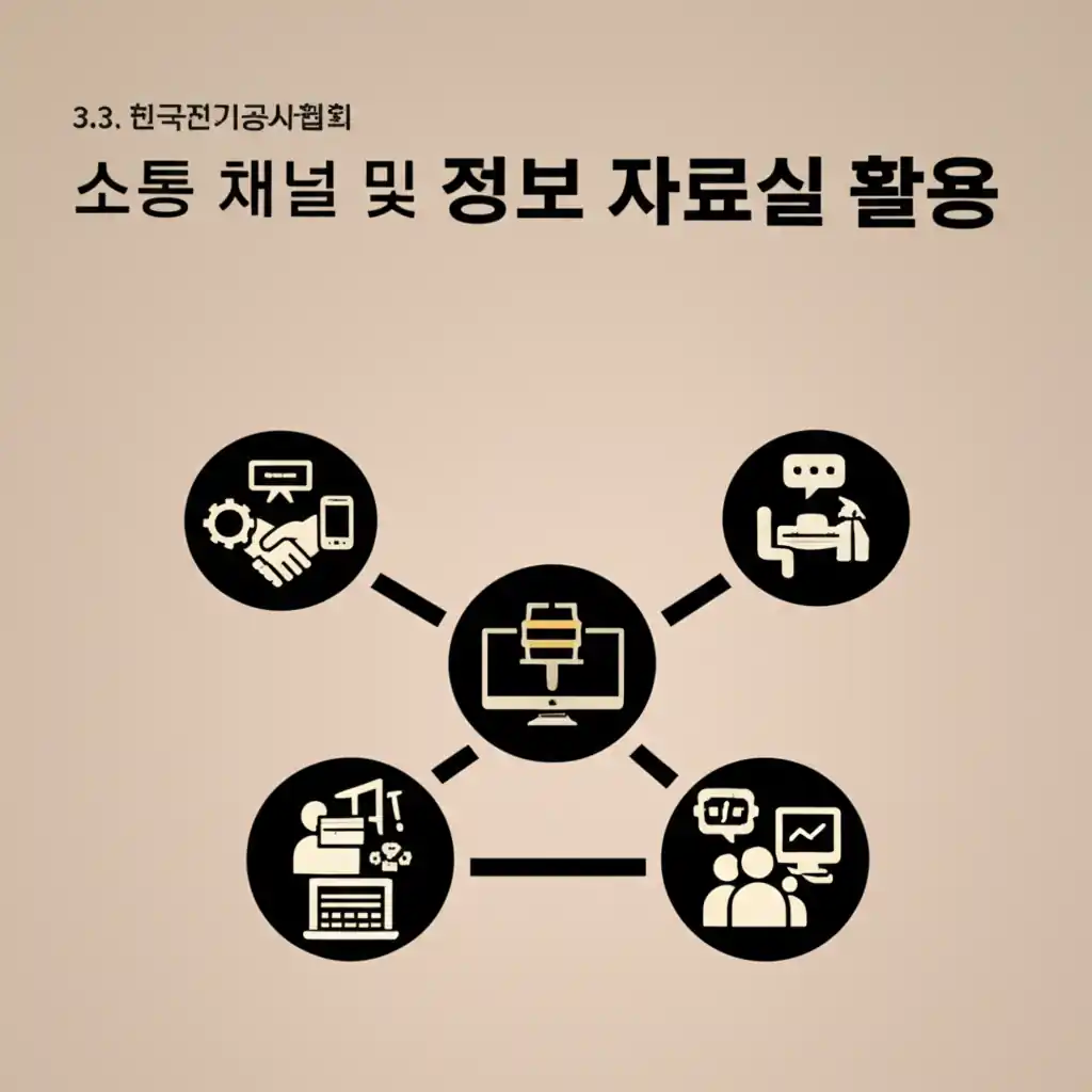 한국전기공사협회 소통 채널 및 정보 자료실 활용 화면. 회원들의 정보 접근성 강화를 보여줌.