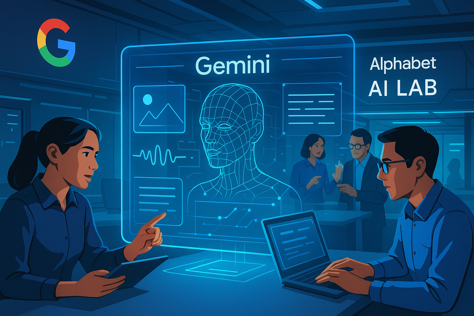 구글 제미니 AI 연구소 홀로그램 인터페이스 장면