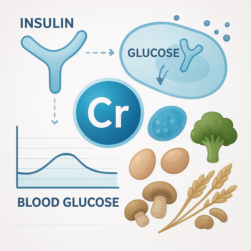 크롬이 풍부한 식품 (브로콜리, 통곡물, 달걀, 버섯)