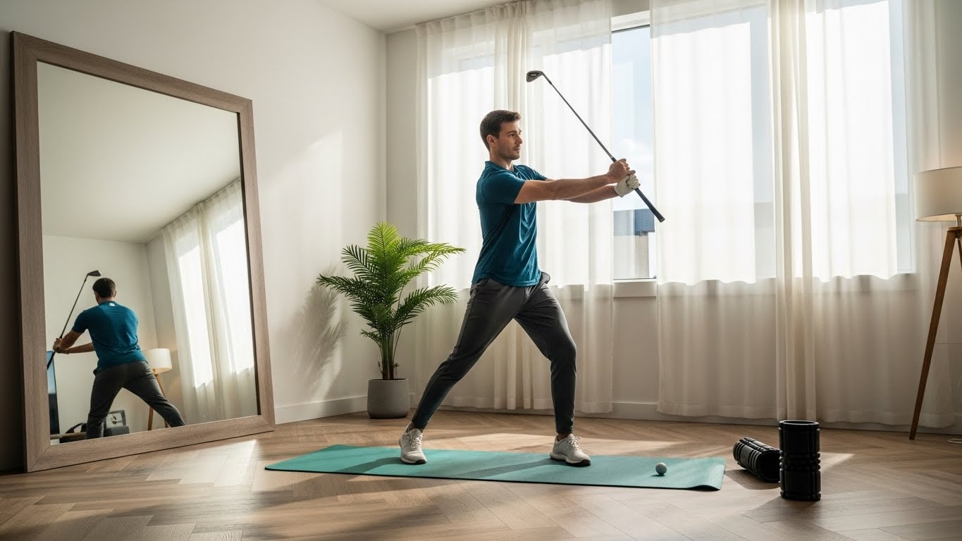 골프 겨울 동계 훈련 실내에서 하는 비거리 향상 빈 스윙과 홈 트레이닝 루틴