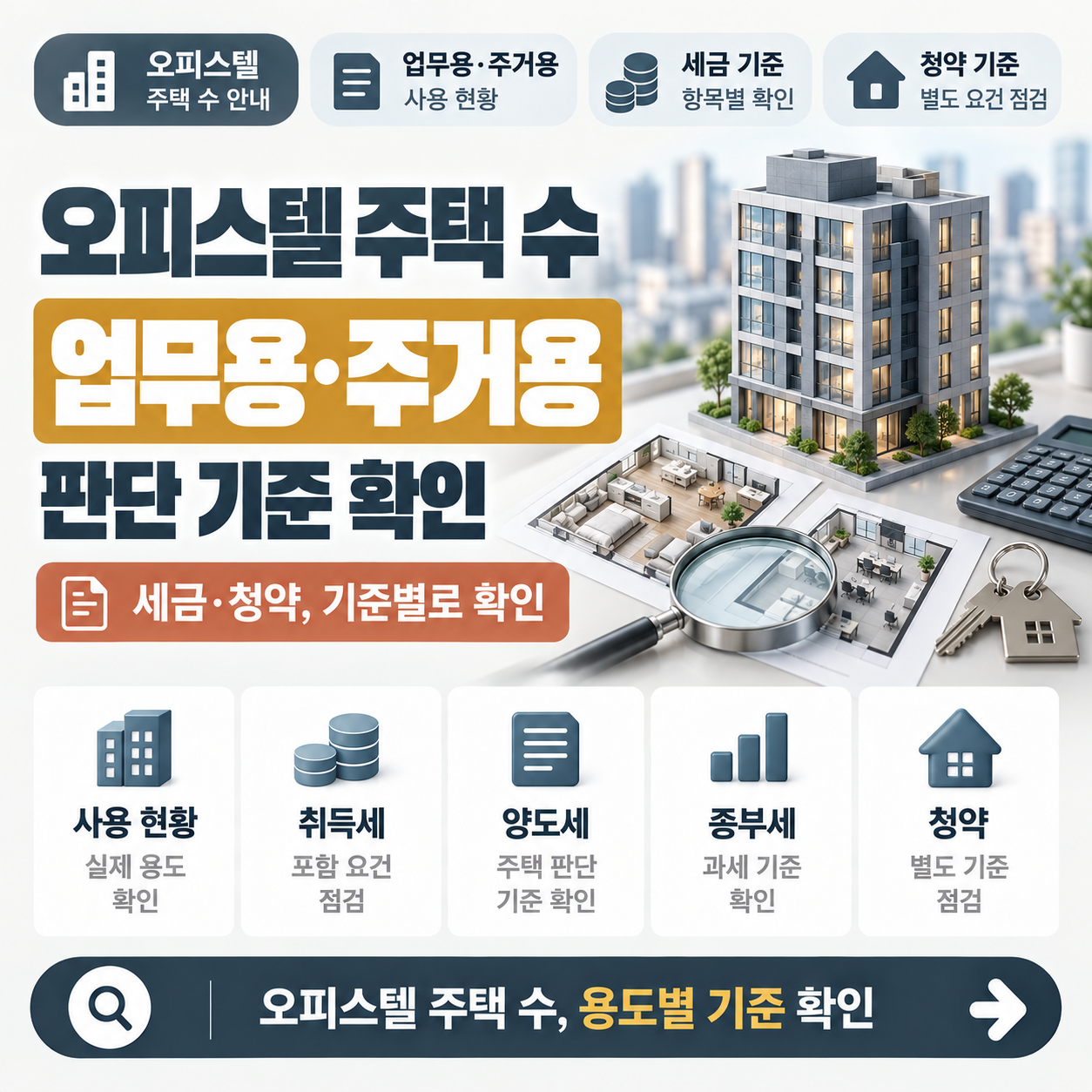 오피스텔 외관과 주택 수 판단 기준을 표현한 이미지