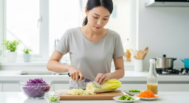 양배추 샐러드 준비하는 장면