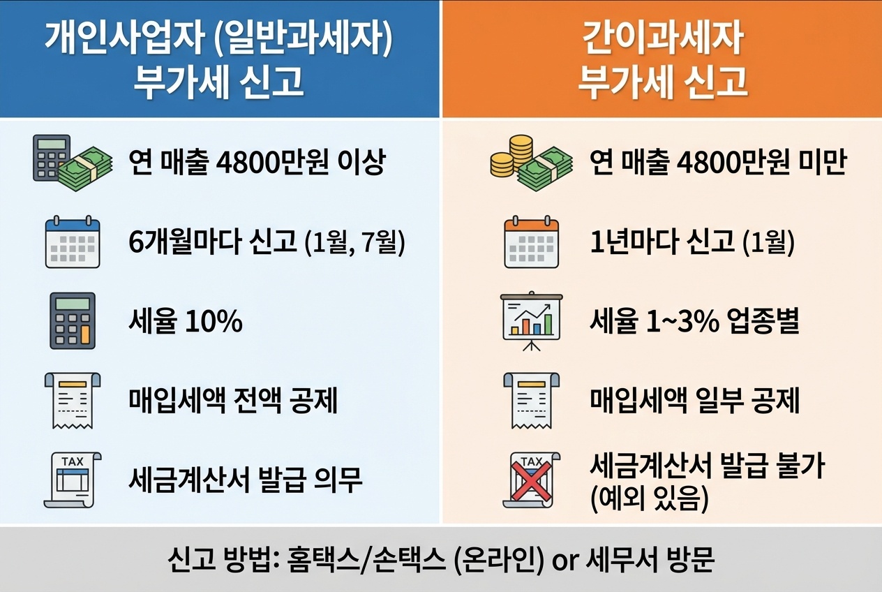 개인사업자 일반과세자와 간이과세자 부가세 신고 차이점 요약 이미지