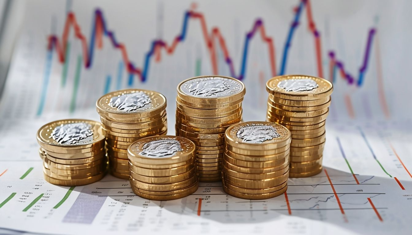 종이 차트 위에 코인이 쌓여 있는 사진