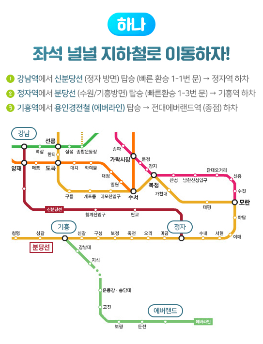 강남역에서 에버랜드 까지의 대중교통 꿀팁
