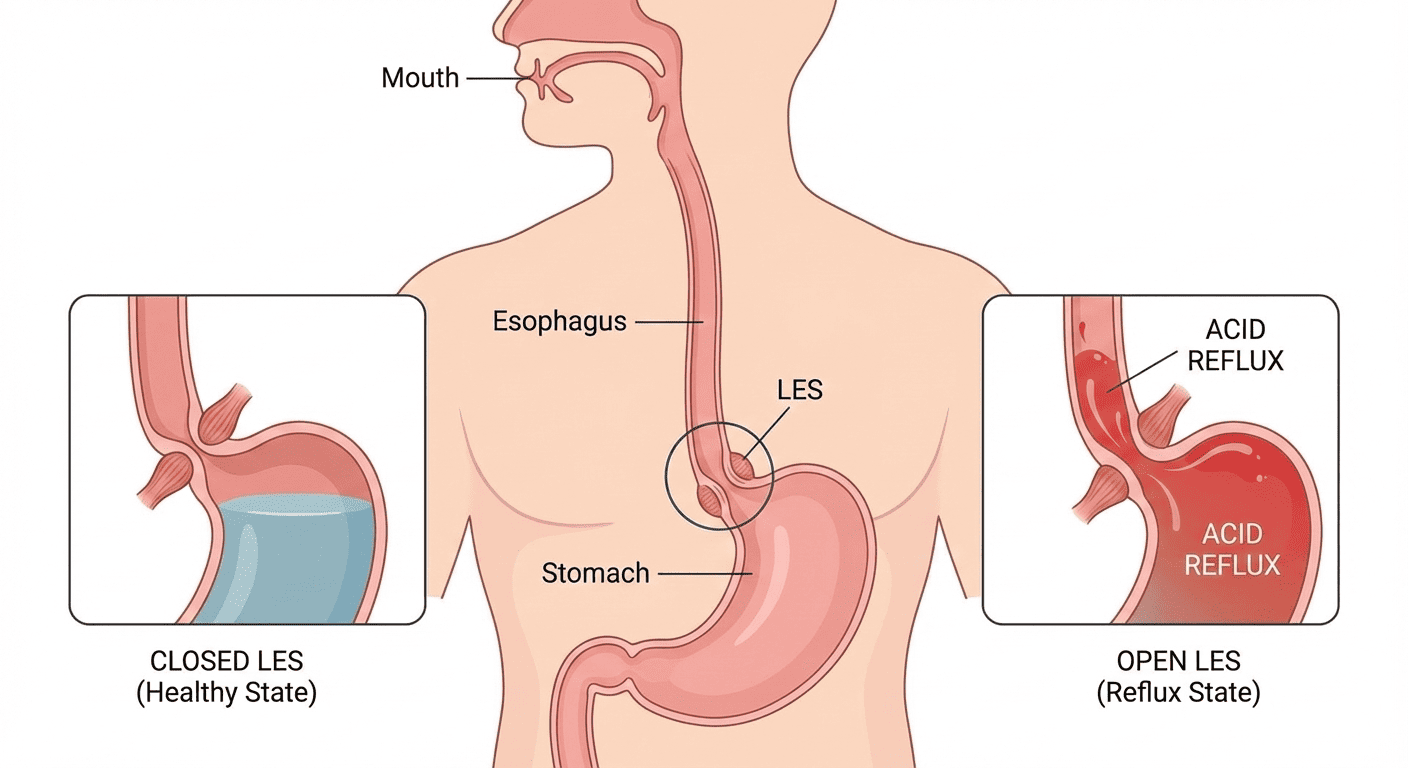 역류성식도염 원인 하부식도괄약근 LES 구조 위산 역류