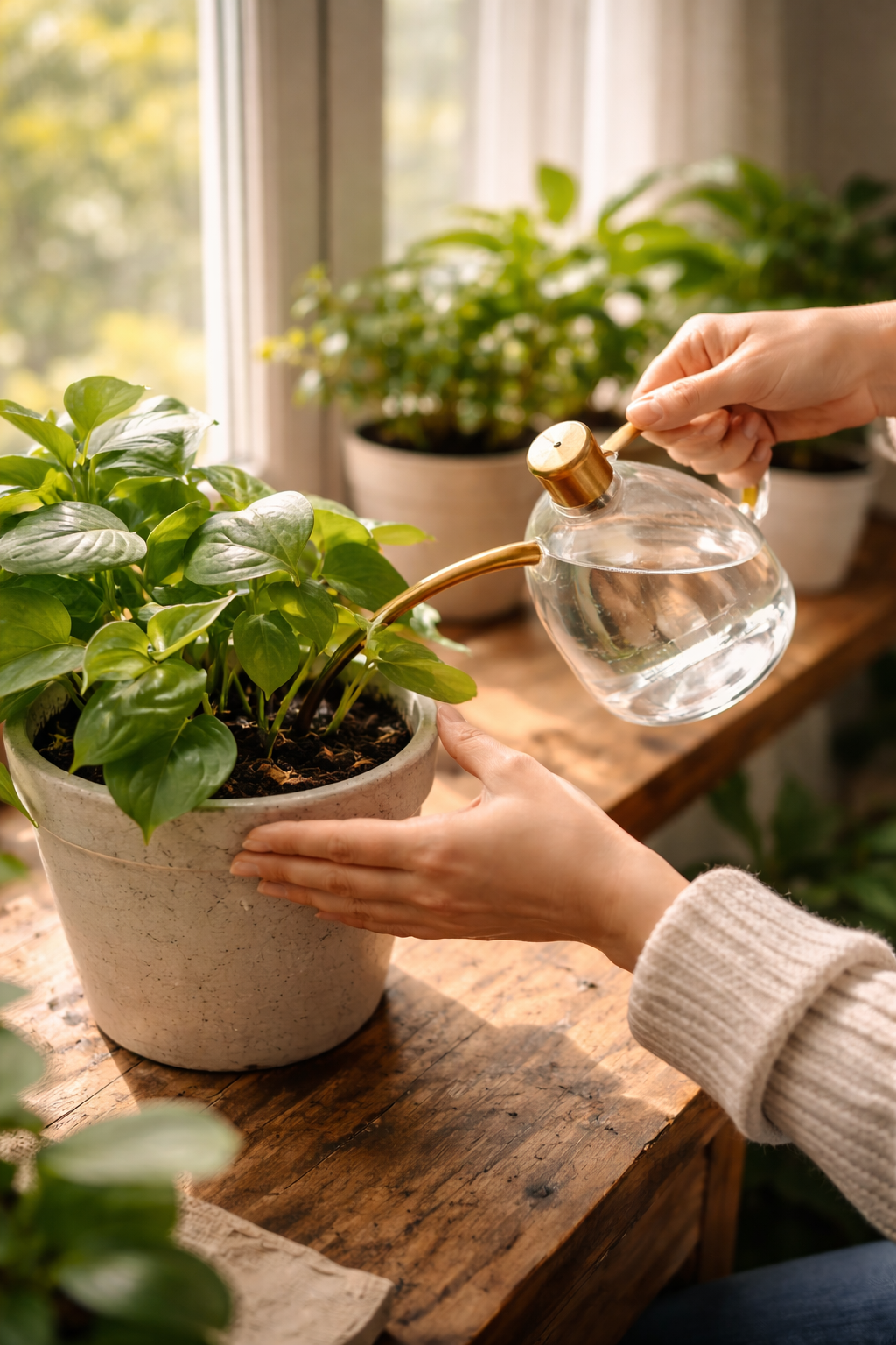 식물에 물을 주는 사진