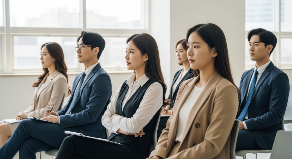 긴장감 있는 면접 준비 장면