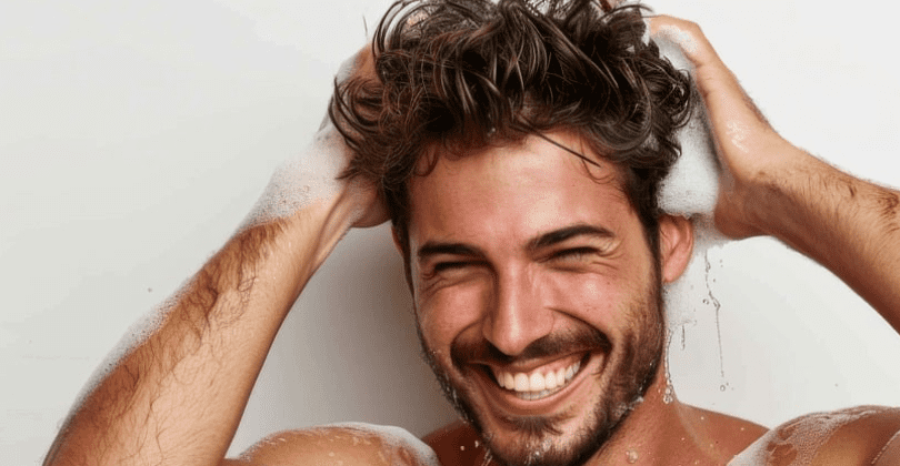 샤워를 하면서 머리를 함께 감고 있는 남자