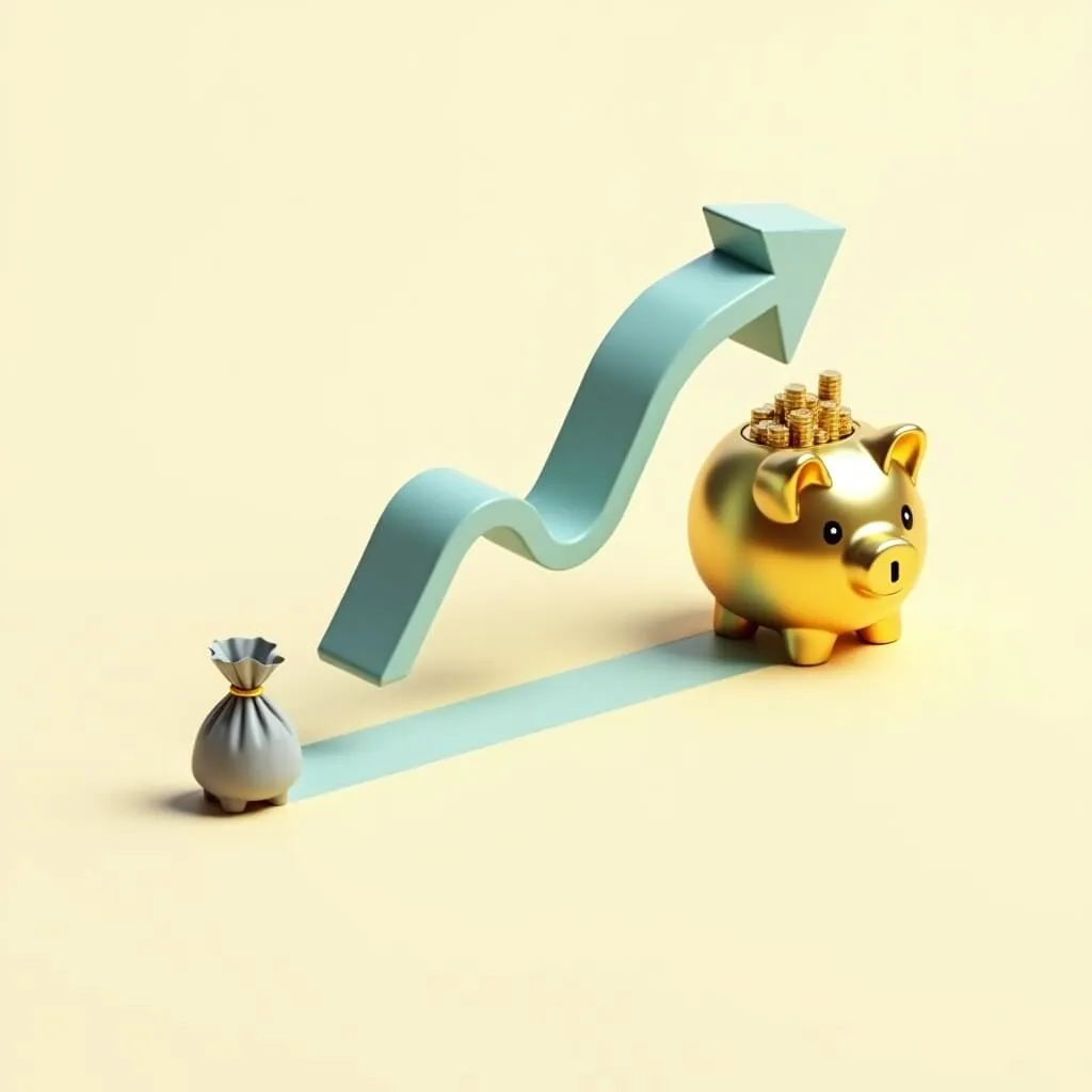 2026 국민연금개편: 국민연금 개편 전후 비교. 작은 회색 돈주머니에서 큰 황금 저금통으로 변화하며 수령액 증가를 표현